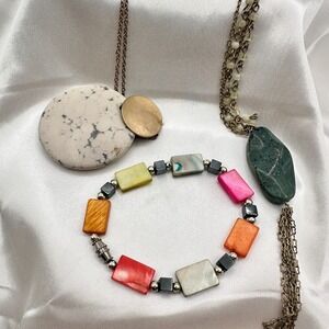 Vintage 90s Colorful Bracelet Necklaces Rectangular Bead Statement Cuff Jewelry